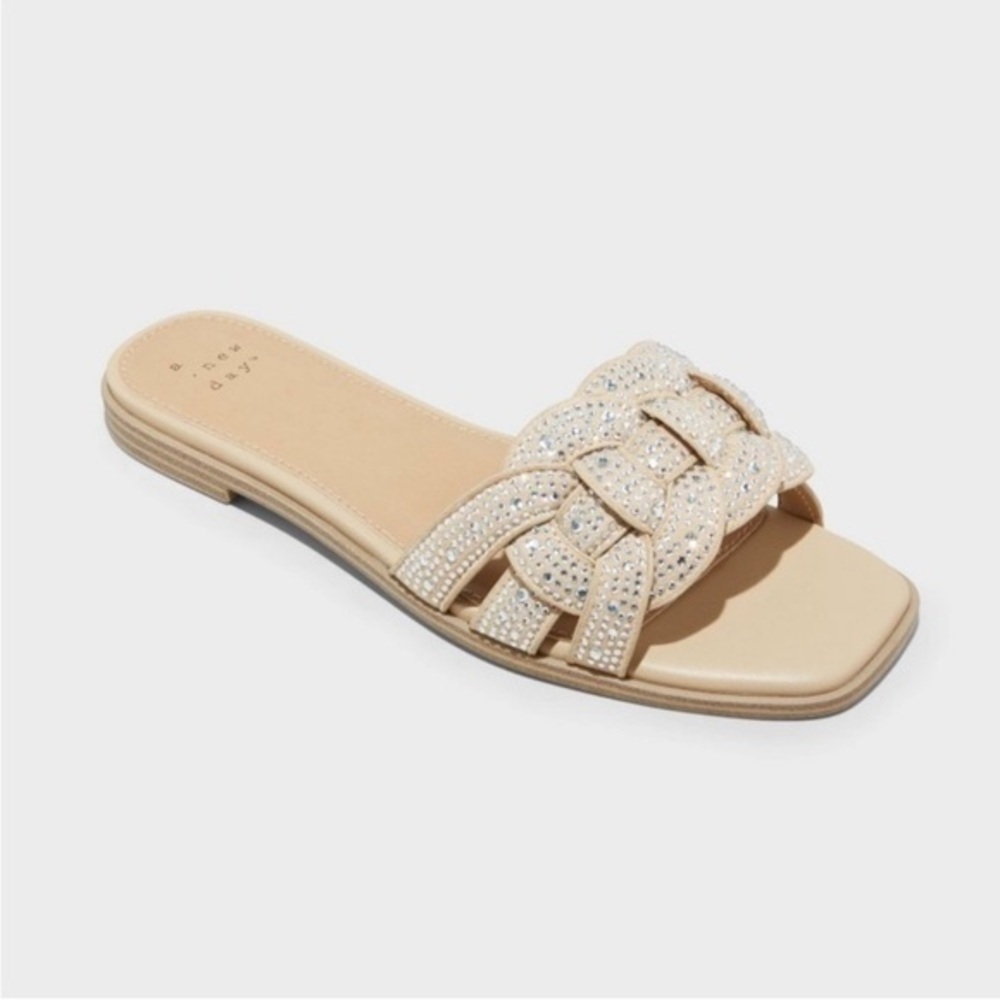 A New Day Women's Maggie Rhinestone SlideSandals Tan Silver new size 8.5